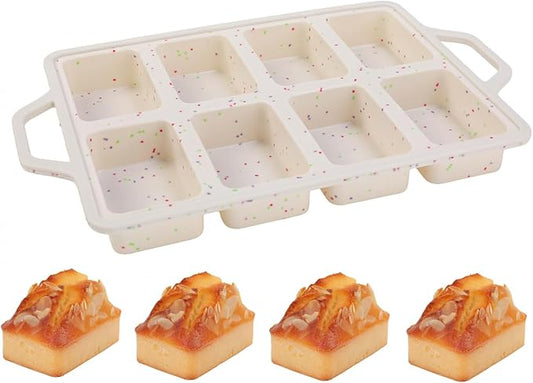Silicone Mini Loaf Pans with Metal Reinforced Frame - Non-stick 8-Cavity Silicone Bread Pan for Baking, Tiny Banana Bread Set, Dishwasher Safe Brownie Pan-Cream