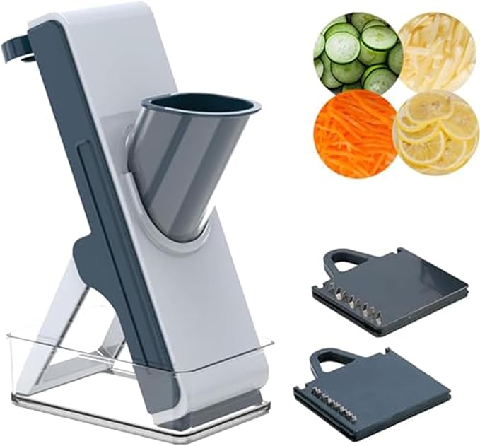 Eletronova Safe Mandoline Slicer for Kitchen, Vegetable Slicer for Kitchen，Kitchen Food Slicer, French Fry Cutter Julienne Dicer for Vegetables Grey (White & Green) (Blue)
