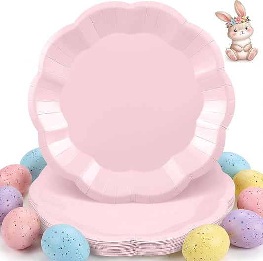 30 Pcs Pink Plates, 9 Inch Scalloped Pink Paper Plates Disposable Dinner Paper Plate Dessert Cake Party Plate for Easter Party, Wedding, Bridal Shower, Baby Shower, Mother's Day