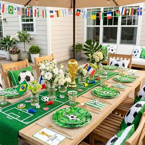I00000 20 Green Plastic Soccer Plates, Disposable Plates for Soccer Party