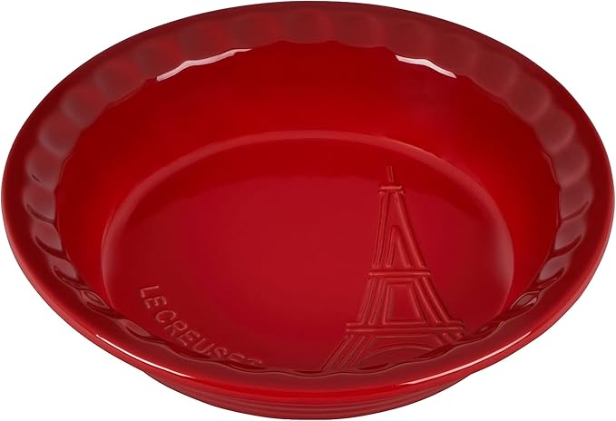 Le Creuset Eiffel Tower Collection Stoneware Pie Dish, 9", Cerise