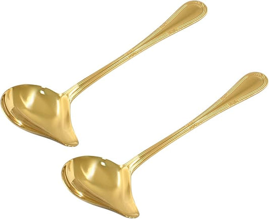 2 Pcs Stainless Steel Sauce Ladle with Pouring Spout, Long Handle Soup Ladle Gravy Ladle Sauce Drizzle Spoon Soup Spoon(Gold)