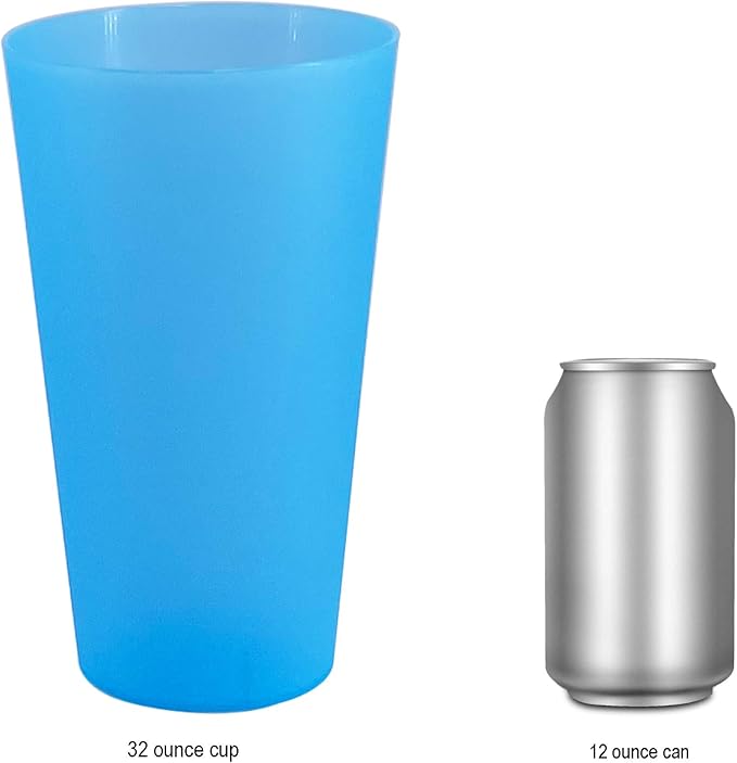 32 oz Large Plastic Cups, Unbreakable Drinking Cups set of 12, BPA Free Dishwasher Safe Big Tumbler sets, Reusable Kids Cup set for Kitchen Outdoor