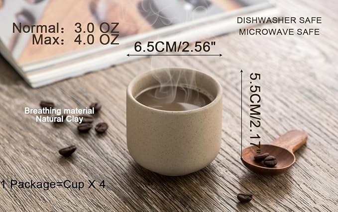 Ceramic teacups set of 4,No Handle Chinese KungFu Tea cups,3.5oz Teacups Japanese Teacup Set,Ceramic Tea Cup,4Pcs