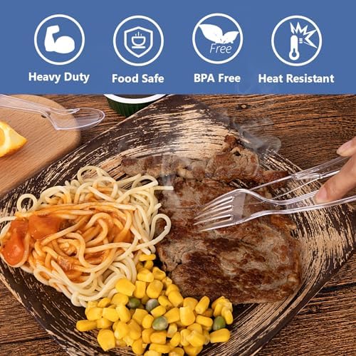 SACATR 3000 Count Clear Plastic Silverware Heavy Duty -Forks, Spoons,Knives