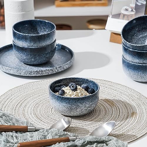 S&Q'S CERAMICS Ceramic Small Bowls for Kitchen, Set of 6, 9 ounce Ice Cream Bowls, Soup, Dipping, Side Dishes, Condiments, Snack, Prep, Microwave and Dishwasher Safe (Dark Blue)