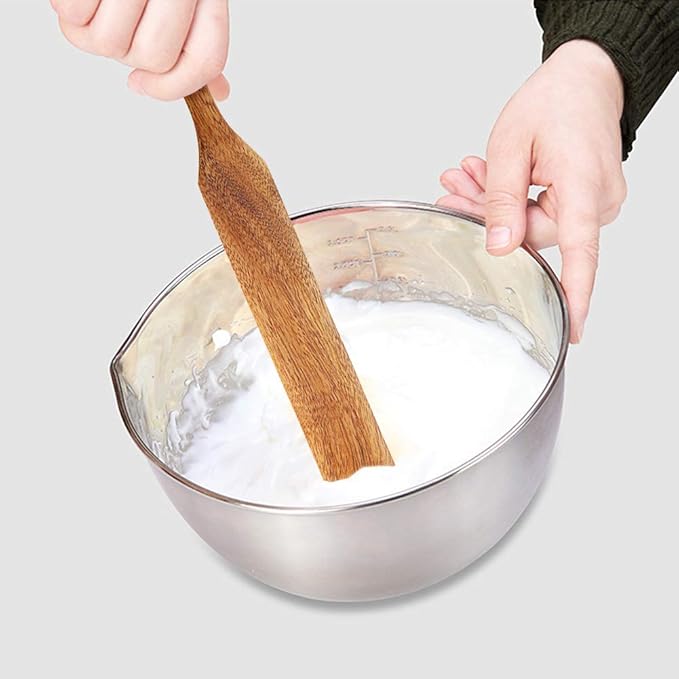 Wooden Spurtle Set As Seen On TV, AOOSY 5 Pcs Natural Acacia Wood Spatula Kitchen Tools Utensil Set Heat Resistant Non Stick Wood Cookware, Slotted Spatula for Stirring