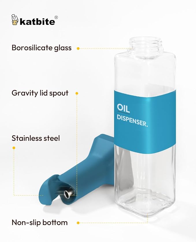 katbite 16oz Glass Olive Oil Dispenser Bottle for Kitchen Cooking - Leakproof Kitchen Essential with Precise Pouring Spout for Salad, Air Fryer, BBQ, Non-Stick Pans, Easy Refill and Use, Blue
