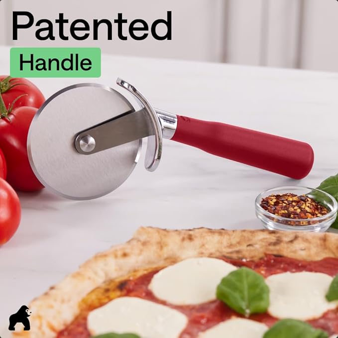 GORILLA GRIP Patented BPA-Free Large Pizza Cutter Wheel, 9 Inch, Extra Sharp Stainless Steel Blade, Slip Resistant Handle with Thumb Guard Protection, Slice Thick or Thin Pizzas, Pie, Pastries, Red