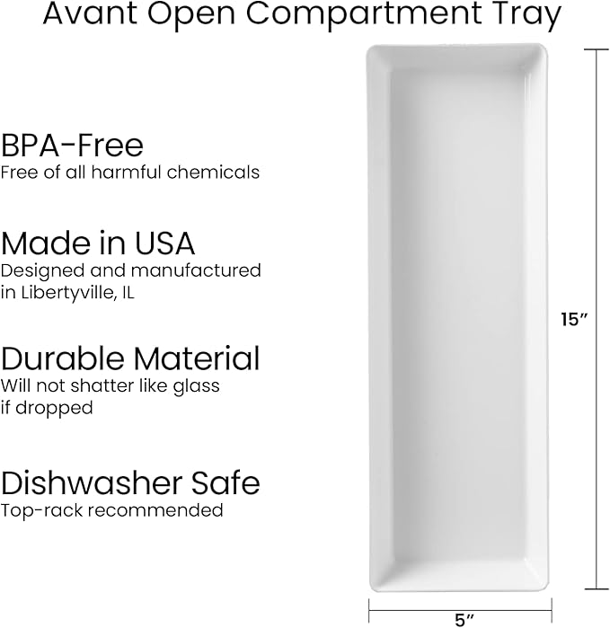 US Acrylic Avant White Plastic Serving Trays (Set of 4) 15” x 5” | Narrow Reusable Rectangular Party Platters | Serve Appetizers, Fruit, Veggies, & Desserts | BPA-Free & Made in USA