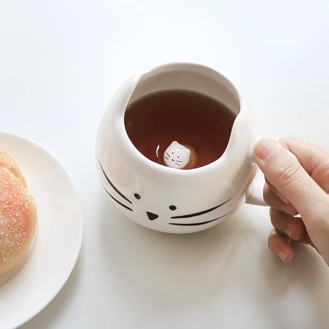 Koolkatkoo Cute Cat Coffee Mug for Cat Lovers Women Girls Ceramic Kitty Water Mugs 12 oz Small Cup White