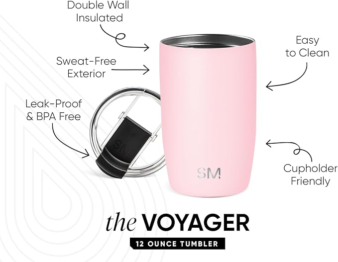 Simple Modern Voyager Tumbler with Flip Lid | Travel Coffee Mug | Insulated Stainless Steel Cold Brew Iced or Hot Coffee Cup | Gifts for Women Men Her Him | 12oz, Blush