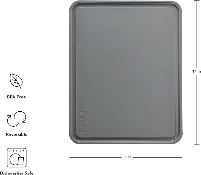KitchenAid Classic Plastic Cutting Board with Perimeter Trench and Non Slip Edges, Dishwasher Safe, 11 inch x 14 inch, Gray