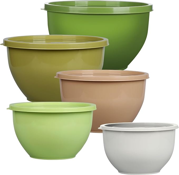 Plastic Mixing Bowls with Lids Set for Kitchen, Nesting Bowls for Mixing, Baking, Prepping, Cooking and Serving Food, Mixing Bowls Dishwasher, Microwave Safe (Green)