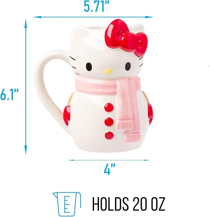 Silver Buffalo Sanrio Hello Kitty Christmas Holiday Snow Man Ceramic 3D Sculpted Mug, 20 Ounces