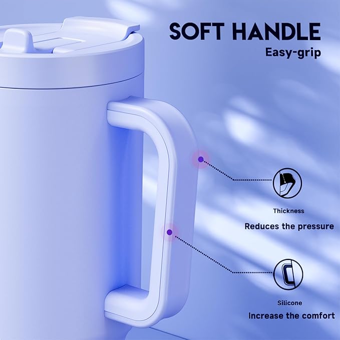 Meoky 32 oz Tumbler with Handle and Flip Straw, 100% Leakproof Tumbler with Lid and Straw, Stainless Steel Insulated Cup, Cupholder Friendly, Keeps Cold for 24 Hours (Lilac)