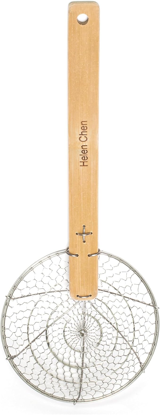 Helen's Asian Kitchen Spider Strainer, 7-Inch Stainless Steel Mesh Basket With Bamboo Handle, For Noodles, Dumplings, Wontons, Deep Frying, And Draining Tasks