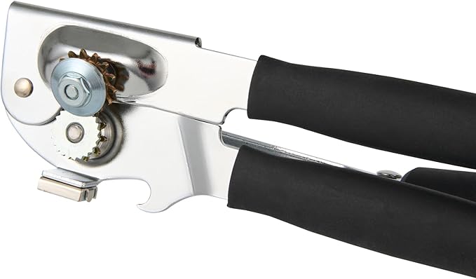 Restaurantware Stainless Steel Magnetic Manual Can Opener - 36 Pack - German Standard Black Crank Can Opener with Magnet, Ergonomic Handle, Non-Slip- Heavy-Duty Hand Can Opener, Easy Turn, Sharp Blade