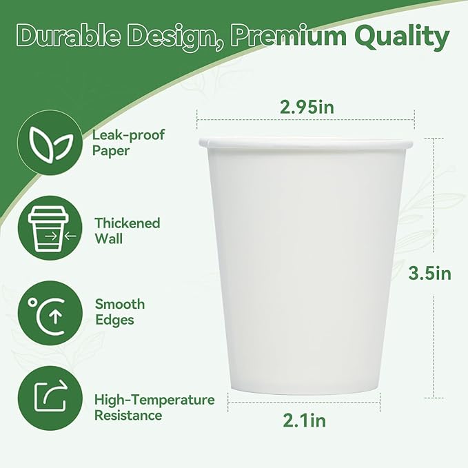 Paper Cups, 100 Pack 8 Oz Disposable Cups, Disposable Coffee Cups 8 Oz, Hot Cups Tea Cups Water Cups for Home Office Travel Party