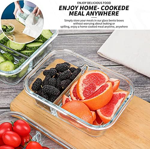 KOMUEE 10 Packs 30oz Glass Meal Prep Containers 2 Compartments, White