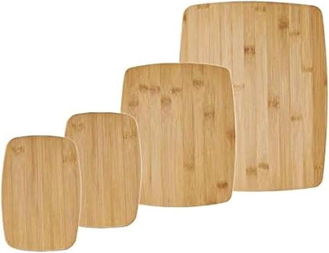 FARBERWARE 4-Piece Reversible Bamboo Cutting Board and Charcuterie Set, Assorted Sizes, Durable Wood Serving Boards for Cheese, Meats, and Prep
