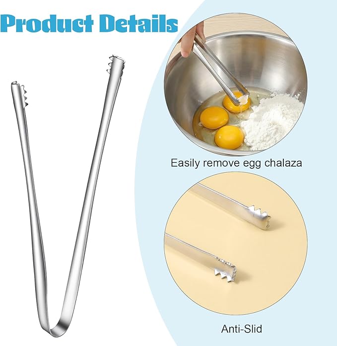 3pcs Chalaza Remover for Eggs, 5.98 Inch Egg Chalaza Removal Tool, Toothed Design Eggshell Fragment Remover Tong for Cooking Food Cake Bakers Pastry Chefs