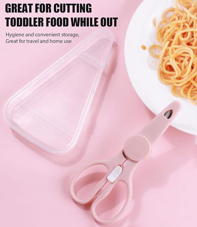 Baby Food Scissors Kicthen Shears -2-Pack Portable Healthy Cute Kids Scissors with Safety Lock and Storage Case - Ideal for Cutting Meat Chicken Vegetables and Fruits