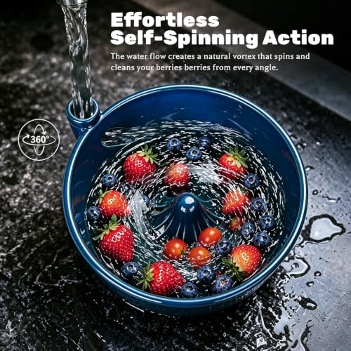Ceramic Berry Washing Bowl with Auto-Spin Swirl Drainage