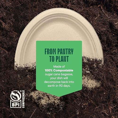 Stack Man 100% Compostable Oval Paper Plates [50-Pack] Heavy Duty [10 Inch] Eco-Friendly, Biodegradable Bagasse Dinner Platters - Natural Brown 10" Oval Plates (PFAS-Free) (BPI Certified)