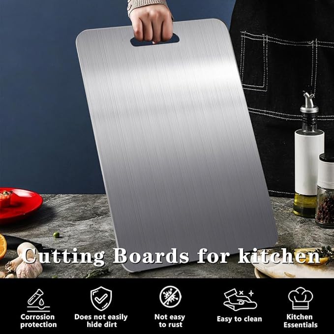 Titanium Cutting Board, 17.6X12 IN Pure Titanium Cutting Boards for Kitchen, Cutting Boards Non Toxic, Double-Sided Food-Grade, Easy to Clean, Dishwasher Safe, for Meats, Fruits and Vegetables