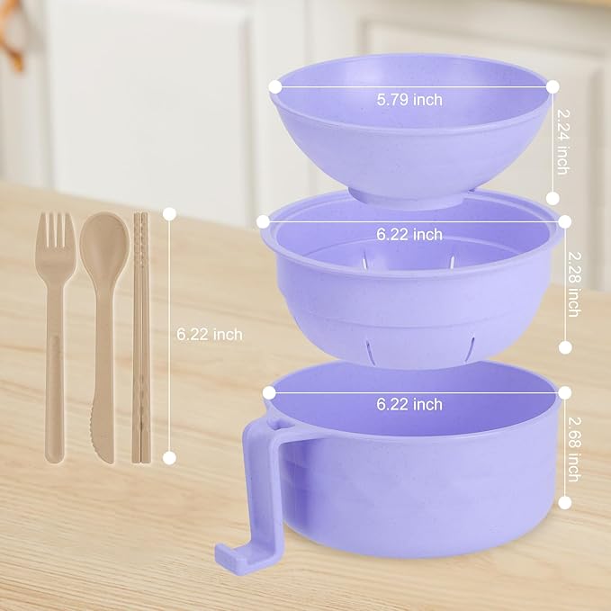 Ramen Bowl Set, Ramen Cooker 33 oz, Ramen Bowls with Chopsticks and Spoon, Microwave Pasta Cooker, Ramen Bowl Microwave Gift College Dorm Essentials for Girls Guys (Purple)