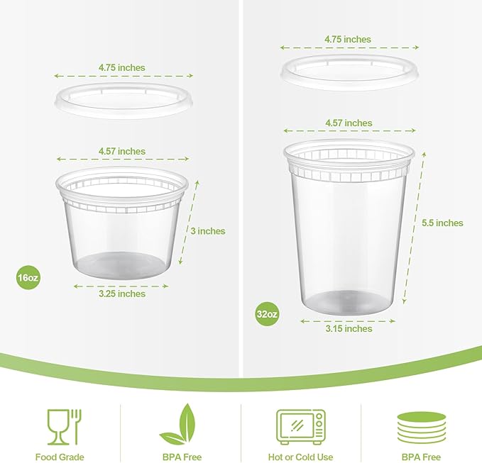 AOZITA 20 Sets Plastic Deli Food Containers With Lids 16oz, 32oz Variety Pack, Airtight Food Storage Containers, Freezer/Dishwasher/Microwave Safe, Soup Containers For Takeout Meal Prep Storage