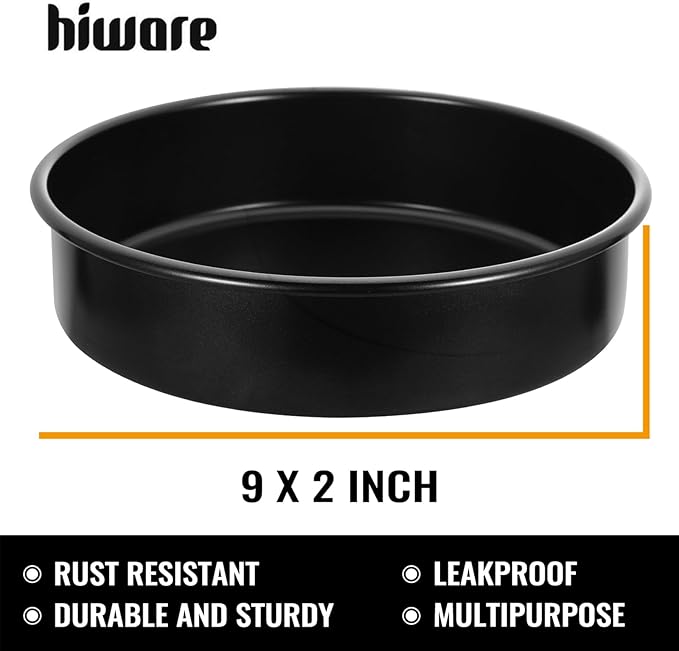 HIWARE 9-Inch Round Cakes Pan Set with 60 Pieces Parchment Paper Rounds, Nonstick Baking Cake Pans, Dishwasher Safe - Set of 2