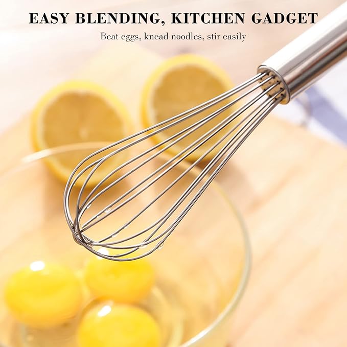 NileHome Stainless Steel Whisk 10" Kitchen Whisk Wisking Tool Kitchen Wisk Wire Whisks for Cooking, Whisking, Blending, Beating, Stirring