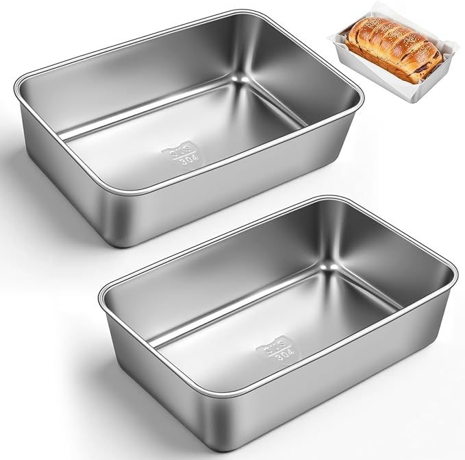 2 Packs 9×5 Inch Loaf Pans for Baking Bread, 304 Stainless Steel Loaf Bread Pan with Parchment Paper Liners, Metal Bakeware for Bread, Meatloaf, Cake & Brownies, Easy Release, Oven & Dishwasher Safe