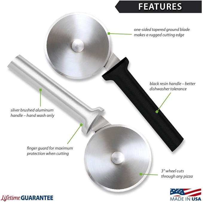 Rada Cutlery Pizza Cutter (W221), 3" Stainless Steel Wheel, Black Handle