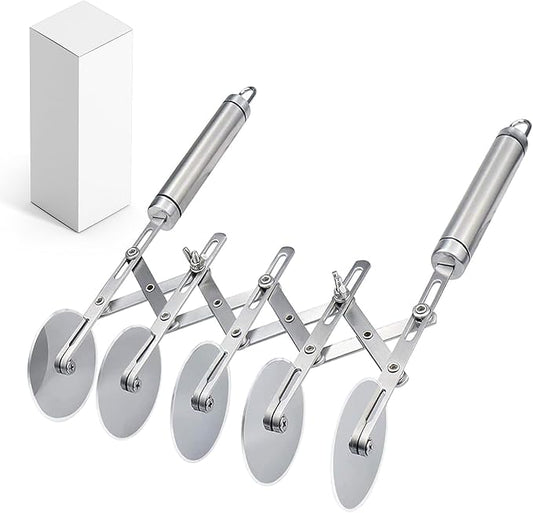 5-Wheel Professional Pastry Cutter - Stainless Steel Pizza & Dough Tool, Multi-Use Kitchen Utensil for Baking, Lattice Cutting, Cookie Dividing - Heavy Duty Pastry Wheel with Ergonomic Handle
