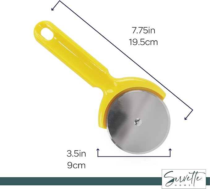 Stainless Steel Pizza Cutter - 7.75 inch Slicer for Pizzas, Pockets and More - Yellow Plastic Handle Pizza Cutter Wheel.