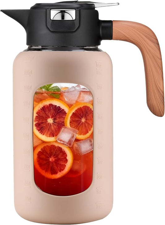 84 oz/2.5 Liter Glass Pitcher with Lid and Handle, Glass Carafe/Jug for Hot/Cold Water, Large Iced Tea Pitcher for Coffee, Juice and Homemade Beverage