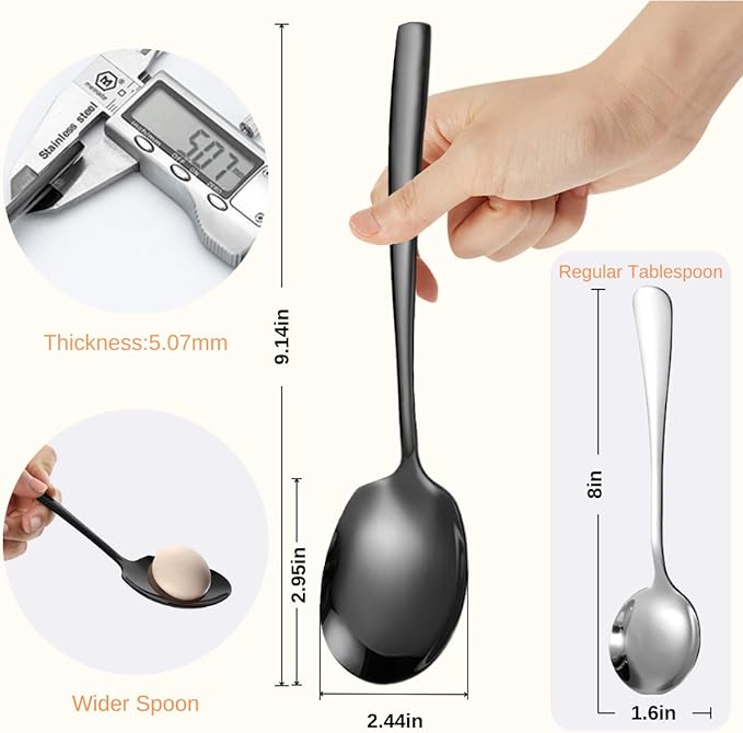Serving Spoons Set 9.14 Inch Slotted Spoon Serving Spoon Stainless Steel Serving Utensils for Buffet Catering Dishwasher Safe(Set of 6, Black)