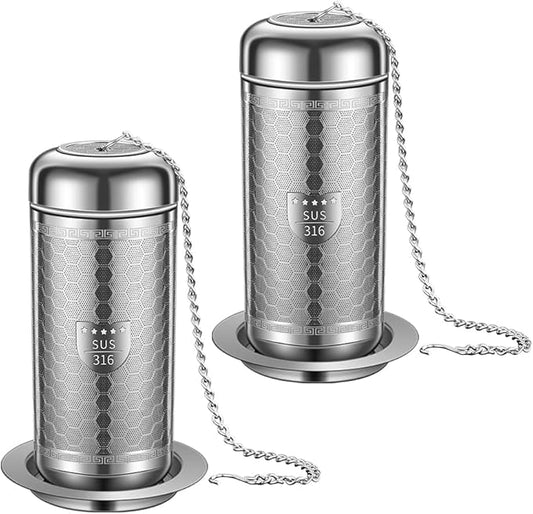 2 Pack Tea Infuser with Drip Tray, Extra Fine Mesh Tea Infusers for Loose Tea, 316 Stainless Steel Tea Strainer with Extended Chain Hook, Tea Steeper (2 Pack - Large)