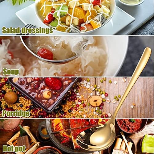 Comicfs 2 Pack Gold Gravy Ladle, SUS 304 Stainless Steel Soup Ladle, Small Soup Ladle, Sauce Ladles, Small Serving Ladles for Stirring, Mirror finished Soup Spoon and Dishwasher Safe 8-Inch (Gold)