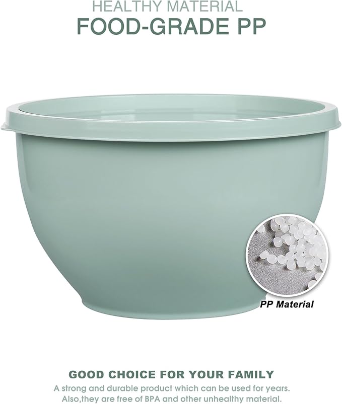 Plastic Mixing Bowls with Lids Set for Kitchen, Nesting Bowls for Mixing, Baking, Prepping, Cooking and Serving Food, Mixing Bowls Dishwasher, Microwave Safe(Pink)