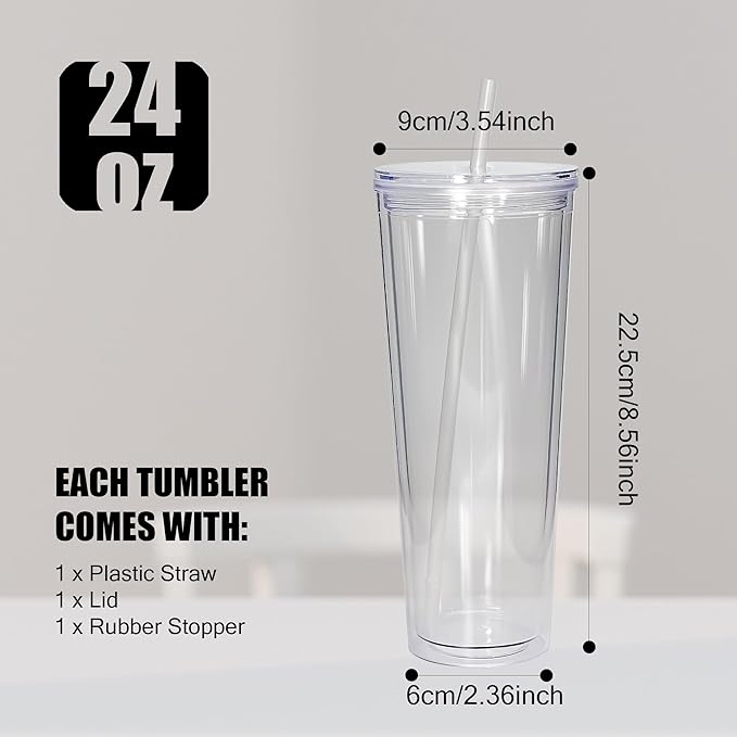 AGH 24Oz Snow Globe Tumbler(4 Pack) - Double Wall Acrylic Cups with Lids and Straws, Plastic Snow Globe Cups Pre Drilled with Hole Plug for Snowglobe DIY