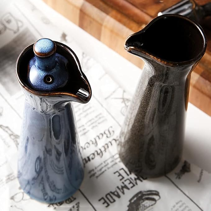 Small Ceramic Olive Oil Dispenser Bottle for Storage Of Oil, Vinegar, Soy Sauce, 120ml / 4oz - Blue