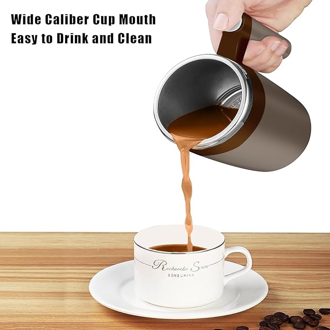 Self Stirring Mug,Rechargeable Auto Magnetic Coffee Mug with 2Pc Stir Bar,Waterproof Automatic Mixing Cup for Milk/Cocoa at Office/Kitchen/Travel 14oz Best Gift - Brown