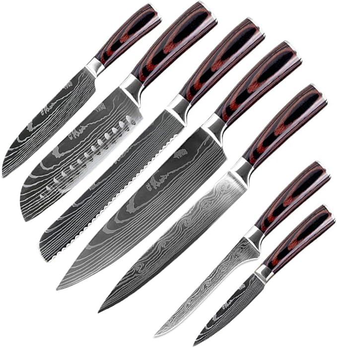 7PCS Kitchen Knife Set, Professional Japanese Chef Knives with High Carbon Stainless Steel Ultra, Sharp Aikido Knife Set for Cooking Meat, Fruits, Vegetables