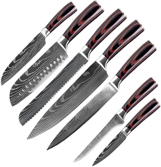 7PCS Kitchen Knife Set, Professional Japanese Chef Knives with High Carbon Stainless Steel Ultra, Sharp Aikido Knife Set for Cooking Meat, Fruits, Vegetables
