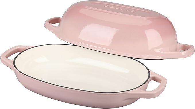 Enameled Cast Iron Oval Dutch Oven Pot with Lid, Dutch Oven for Sourdough Bread Baking, Bread Oven, Bread Dutch Oven, Oval Bread Pan, 5qt, Pink