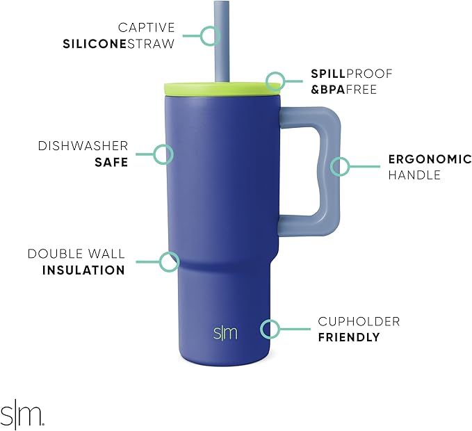 Simple Modern Kids 24 oz Tumbler with Handle and Silicone Straw Lid | Spill Proof and Leak Resistant | Reusable Stainless Steel Bottle | Gift for Kids Boys Girls | Trek Collection | Asteroid